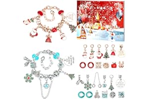HERRITOZL Girls Advent Calendar 2023, Charm Bracelet Advent Calendar Christmas Themed DIY Charm Bracelet Making Kit for Girls, Jewelry Gift Set Including 24 Charms Beads, 2 Bracelets (Red-ball)