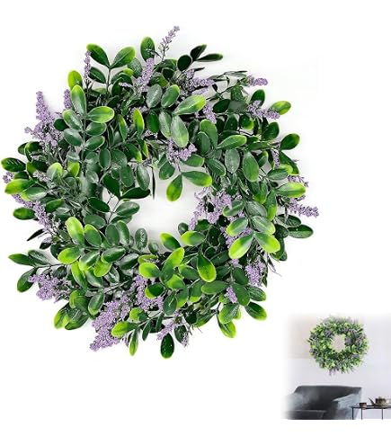 Artificial Lavender Wreath - 18x18 Inch Spring Summer Door Decoration, Plastic, For Front Door, Wall, Wedding - View #12