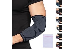 360 RELIEF - Compression Elbow Brace Sleeve for Men and Women Support | Splint, Joint Pain Relief, Tendonitis, Tennis, Golf, Workout, Weightlifting | Large, Black with Mesh Laundry Bag |