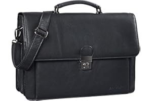 STILORD 'Angelo' Bolso Maletín de Cuero Vintage Clásico Bolso de Negocios Grande para Hombre Bolsa Bandolera de Portátil 15,6' Piel Auténtico, Color:obsidiana Negro