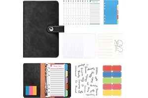 NAKIYO Budget Binder A6, PU Leather Money Saving Wallet Budget Planner, Ring Binders with Zippered Cash Envelopes Refillable Month Plans Sheets Portable Budget Planner Office Travel Diary-Dark Grey