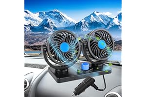 Chaohua 24V Doppelkopf Auto Ventilator, Ventilator Auto 360 Grad Drehbar mit 2 Geschwindigkeiten Doppel lüfter Geeignet für 24Volt LKWs,Anhänger