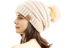 REDESS Damski Zimowy Pom Pom Beanie Kapelusz z ciepłym polarem podszewanym, gruby Slouchy Snow Knit Chunky Baggy Czapka narciarska