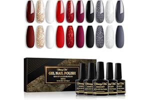Shining She Smalto Semipermanente Unghie,10 Colori Rosso Nero Grigio Scuro Oro Bianco Glitter Smalti Semipermanenti per Unghie Soak Off UV/LED per DIY Manicure Salone,8ml