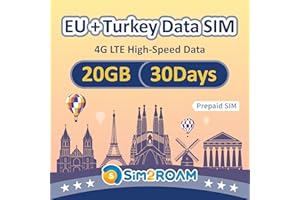 SIM2ROAM EU+Turkey SIM Card 30 Days | Data ONLY | 20GB of High-Speed 4G LTE Data | Europe Travel Sim Card | NO Registration, ID authentication Needed! |No Calls, NO SMS