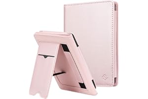 FINTIE Funda Vertical para Kobo Clara HD - Carcasa de Cuero Sintético con Bolsillo para Tarjeta y Correa de Mano Función de Soporte y Auto-Reposo/Activación, Oro Rosa