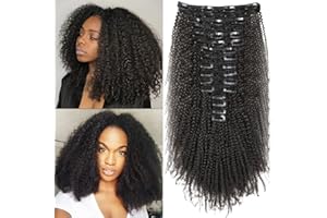 EINBEAUTY Kinky Curly Extension Clip Cheveux Naturel.16pcs 240g.Extensions de Cheveux Humains Réels Invisibles à Clipser.Extensions de Cheveux Noirs Naturels Pour Femmes Noires.16+18 Inch. 36 Clips.