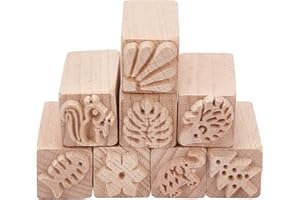 Olycraft 8 pièces Outils de Poterie en Bois Timbres Tampons en Bois Carrés Tampons en Bois Naturel avec des Motifs Mixtes pour Cadeau D'Anniversaire de Noël en Argile, 50 x 20 mm (2