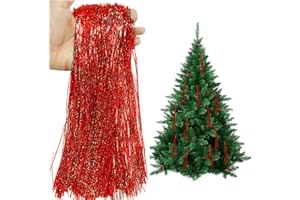 BIBITI Lametta Weihnachtsbaum Rot,Tannenbaum Deko Weihnachten Party Christbaum Lametta Vorhang Schwe Christbaumschmuck Weihnachtsdeko Christmas Tree Schmuck Glitzer Metall Aufhängen,für Silvester Dekoration