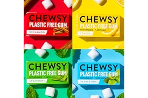 Chewsy Colección de sabores Chicle natural sin plásticos, azúcar ni aspartamo, 100% xilitol, vegano, 15 g (paquete de 12 cajas, 120 chicles)