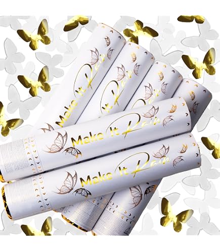 Canons à Confettis Papillons Blancs - Lot De 5 - Biodégradable FSC - Pour Mariage Et Fêtes
