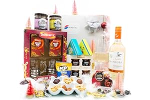 ICMINDS GIFTS Food hamper filled with luxury chocolate, wine gift set, puddings and more - Mothers day Valentines day gift Premium hampers for couples present - food hamper for women men families (White wine)