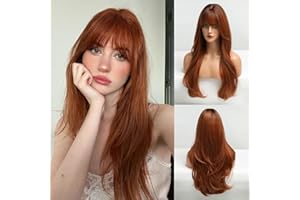 HAIRCUBE Peluca larga de Auburn con flequillo pelucas de naranja rizadas para las mujeres Pelucas sintéticas naturales para el uso diario (pelucas de cabello natural)