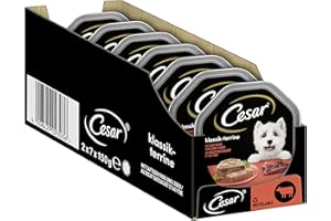 Cesar Adult karma dla psów klasyczna, z soczystą wołowiną i wątrobą, 14 misek, 14 x 150 g – karma dla psów premium, mokra, bez dodatku cukru, sztuczne aromaty lub barwniki