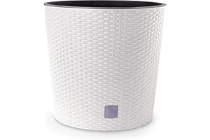 HAPPY FLOWER HappyFlower MultiProject Blumentopf Pflanzkübel inkl. Einsatz rund Rattan-Optik 4 Größen 4 Farben Übertöpfe (400, Weiß)