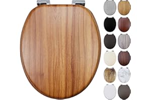 Fanmitrk Toilet Seat Wooden, Soft Close Toilet Seats Wood with Adjustable Solid Hinges (Mahogany)