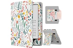 MoKo Étui Compatible avec 7"/6,8 Pouces Kindle Paperwhite(12e Gén. 2024/11e Gén. 2021), Coque de Protection avec Dragonne, Auto Réveil/Veille pour Kindle Paperwhite Édition Signature, Fleur