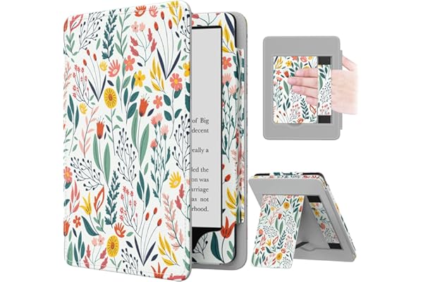 MoKo Étui Compatible avec 7"/6,8 Pouces Kindle Paperwhite(12e Gén. 2024/11e Gén. 2021), Coque de Protection avec Dragonne, Auto Réveil/Veille pour Kindle Paperwhite Édition Signature, Fleur