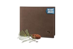 Wolfstrøm Geldbörse Herren Leder 'Nørge' – Tri-Fold Herren-Portemonnaie RFID-Blocker – 6 Karten-Fach, Ausweis-Fach, Großes Zusatzfach, Scheinfach, Kleingeldfach – Vintage Brown