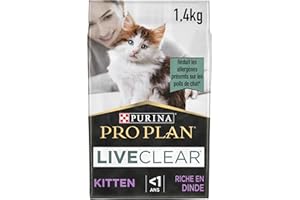 PURINA PRO PLAN | Liveclear | Chaton | Stérilisé | Croquettes Riches En Dinde | Réduit activement les allergènes présents dans les poils de chat | Sac | 1,4Kg (Lot de 1)