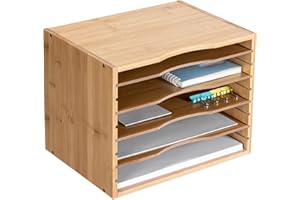 Navaris Bambusowa półka na dokumenty – 33 x 26 x 24,5 cm organizer na biurko – drewniana półka 5 półek – system organizacji m. in. biura.