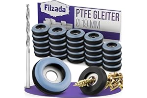 Filzada® 26x Teflongleiter zum Schrauben - Ø 19 mm (rund) - Möbelgleiter/Teppichgleiter PTFE (Teflon) inkl. Schrauben