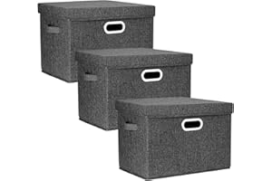 TYEERS Grande Boîte de Rangement avec Couvercle, Tissu, Pliable, Lavable, Rangement Tissu, 44x30x29 cm, Lot de 3, Noir