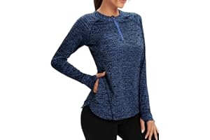 Soneven T- Shirt À Manches Longues Femme de Sport Femme Running Jogging Longues Manches avec Trou pour Le Pouce et Poche Léger - - Séchage Rapide - pour Voyages, Course à Pied et Quotidien