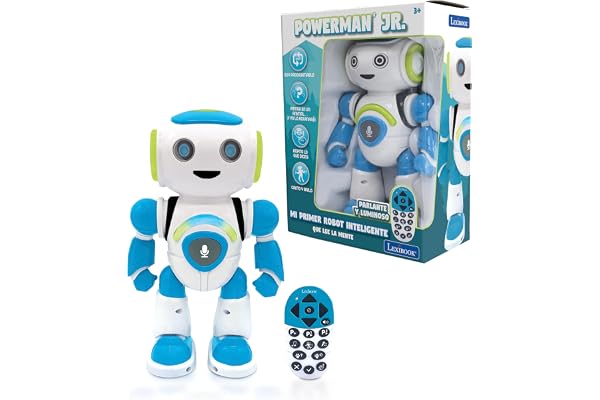 Lexibook,Robot Intelligent Powerman Junior éducatif et interactif,lit l'esprit, Danse,Joue de la Musique,répète Les Phrases,télécommande, Jouet à partir de 3Ans, version Espagnole Bleu/Blanc (ROB20ES)