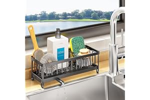 Kitstorack Küche Spülbecken Organizer Schwammhalter - Küchen Sink Badezimmer Organizer mit abnehmbarer Abtropfschale Edelstahl Küchenorganisator Lagerung - (Schwarz)