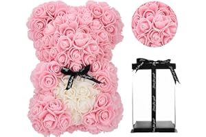 KÜNSTLICHE BLUMEN Geschenke für Mama, Geburtstagsgeschenk für Frauen, Valentinstagsgeschenk, Bär, Rose Teddybär in Einer Geschenkbox, vollständig zusammengebaute Geschenkbox, Hochzeit und Jubiläum… (Hell-Pink)