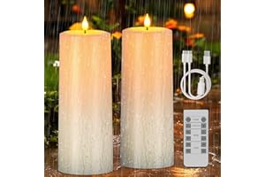 PChero Akumulatorowe świece solarne LED, na zewnątrz, z pilotem zdalnego sterowania, 2 sztuki, elektryczne, do wielokrotnego ładowania, z timerem, wodoodporne, dekoracja ogrodu, na zewnątrz, do ogrodu
