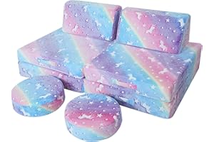 ‎MEMORECOOL MeMoreCool Spielsofa für Kinder, Modulares Sessel Couch für Kuschelecke Kinderzimmer, Schlafsofa, 8-teiliges Sofa Spielset, Schaumstoff Sofa Bed mit Schlaffunktion für Mädchen Jungen, Regenbogen