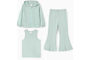 PATPAT Tuta Bambina 3 Pezzi – Felpa con Cappuccio, Gilet e Pantaloni a Zampa, Abbigliamento Bambina Vestiti Bambina, Felpe Ragazza, Tuta per Ragazza 3-12 Anni 90-152 cm