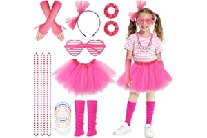 BSBUY Costume Anni '80 Ragazze Accessori, 20 Pezzi Set Accessori Costume per Bambini, con Gonna, Scaldamuscoli, Occhiali, Guanti, Collana, Anni ' 80 Partito Costumi per Halloween Carnevale Discoteca
