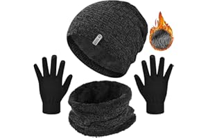 heekpek Bufanda Gorro Guantes para Hombre Invierno Regalos para Hombre Mujer Unisexo Set de Bufanda Conjunto de Guantes de Punto BufaSombrero de Invierno Gorras Con Bufanda