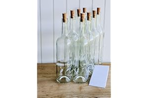 OOPS TOYS 16x Weinflasche 750 ml ohne/mit natürlichen Weinkorken - Weiß Glasflasche mit Etiketten - Leere Flasche Likör - Weinflaschen aus Glas - Glasflasche Leere Flasche (16 Stk. mit Korken)