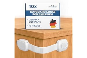 Hoffenbach 10x Cupboard Locks for Children – Child Locks for Kitchen Cupboards – Childproof Cabinet, Drawer & Door Safety Lock Set – Baby Safety Cupboard Locks – White