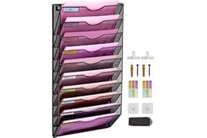 ideallife Dokumentenhalter zur Wandmontage, A4-Netzgewebe in Ablage, Wandtasche, Aktenhalter, Post-Organizer, Zeitschriften-Aufbewahrungsregal, 10 Ebenen, Schreibtisch-Organizer, A4-Papieraufbewahrung