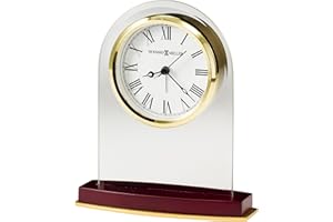 Howard Miller Anson Table Clock 645-786 – Satin Rosewood Finished Base, Beveled Glass Arch Top, Brass Base, Home Decor, Quartz Alarm Movement