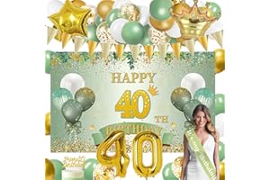 LECONCES Deko 40 Geburtstag Frau Männer, Grün Gold Geburtstag Deko 40 mit 40 Geburtstag Dekoration Banner Hintergrund, 40. Geburtstag Schärpe, 40 Jahr Geburtstagdeko Girlande Ballons Grün Gold , 40. Tortendeko