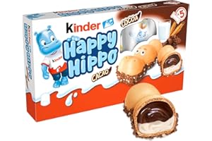 Kinder Happy Hippo, Wafer con Granella al Cacao e Ripieno Cremoso al Latte e Cacao, 5 Pezzi da 20,7g