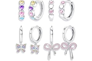 Chriscoco 4Paia Orecchini Cerchio Orecchini Argento Bambina Anallergici set Orecchini Donna Zirconia Cubica Stella Farfalla Cuore Orecchini Cerchio Pendenti Per Donne Bambina