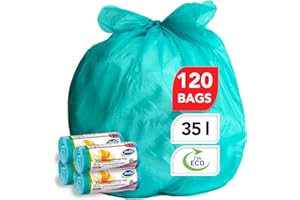 STELLA PACK Stella Sac Poubelle et Déchets - Écologique et Recyclable - Fait de Déchets Plastiques - Sacs à Ordures Ultra Résistants et Flexibles – Couleur Turquoise - 35 L - Ondulé