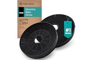 FilterBase® Lot de 2 filtres à charbon actif pour hotte aspirante Silverline AF100, YT971.1000.05, KF001 | Amica KF17146 1160826 | Beko 9189204771
