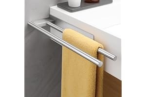 ALOCEO Porta Asciugamani Bagno Adesivo, Porta Salviette in 304 Acciaio Inossidabile con 1 Gancio per Asciugamani, Argento 39CM