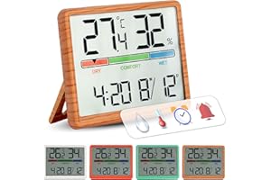 GIFTMARKET - Termómetro de interior digital. Termómetro digital con higrómetro. Indicador de confort, reloj y calendario. Termómetro de color madera. Ideal para hogar. ABS. Medidas: 9,3 x 7,2 x 1,6 cm