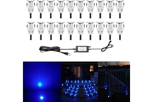 CHNXU Lot de 20 Lampe de Spot LED Mini Ø18mm Eclairage encastré Inox pour Terrasse Enterré Plafonnier, IP67 Etanche DC12V Lumière Extérieure pour Chemin Escalier Paysage Etape (Bleu)