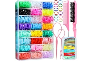 Hair Ties, HNYYZL Rubber Bands for Hair 24 Colors 2000PCS with Organizer Box, Hair Accessories for Girl, Toddler, Baby, Small Elastic Hair Band, Colorful Snap Hair Clips, Combs, Hair Styling Tail Tool