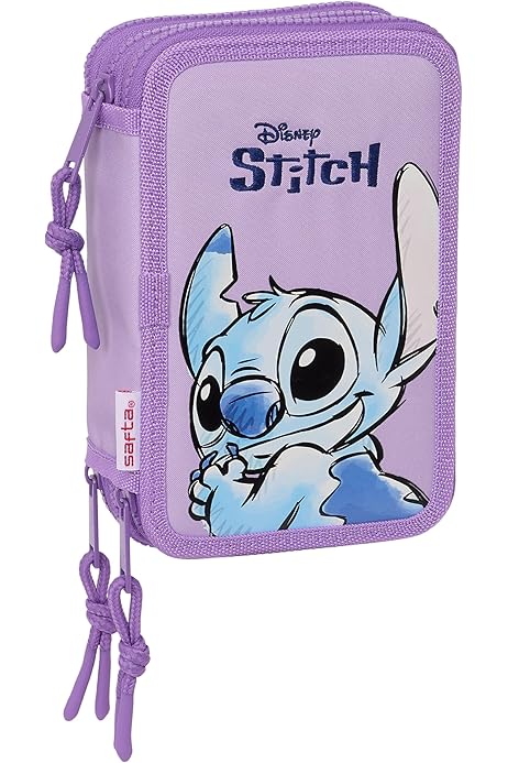 Astuccio Stitch Disney 3 Scomparti - 12,5x6,5x19,5 Cm Lilla Con Accessori - Foto 13